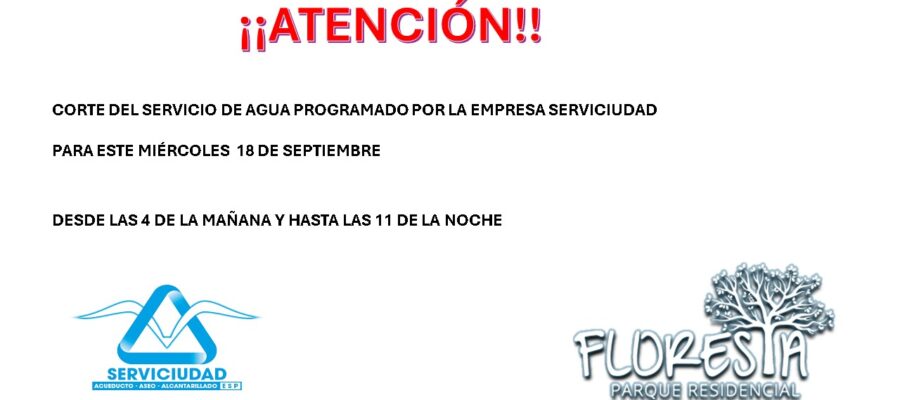 CORTE DE AGUA PROGRAMADO MIÉRCOLES 18 DE SEPTIEMBRE